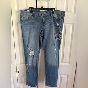 Torrid Blue Boyfriend Jeans with Distressed Floral Design